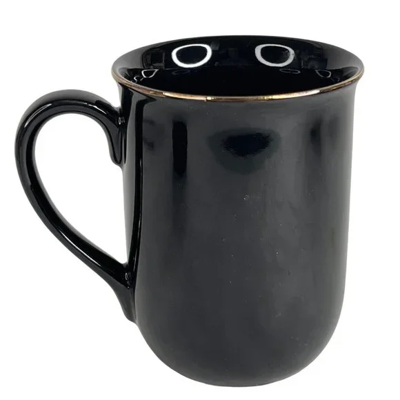 2 Otagiri Owl Mugs Black Gold Japan Vintage Set Coffee Cup Metallic Gold Trim - Picture 9 of 12